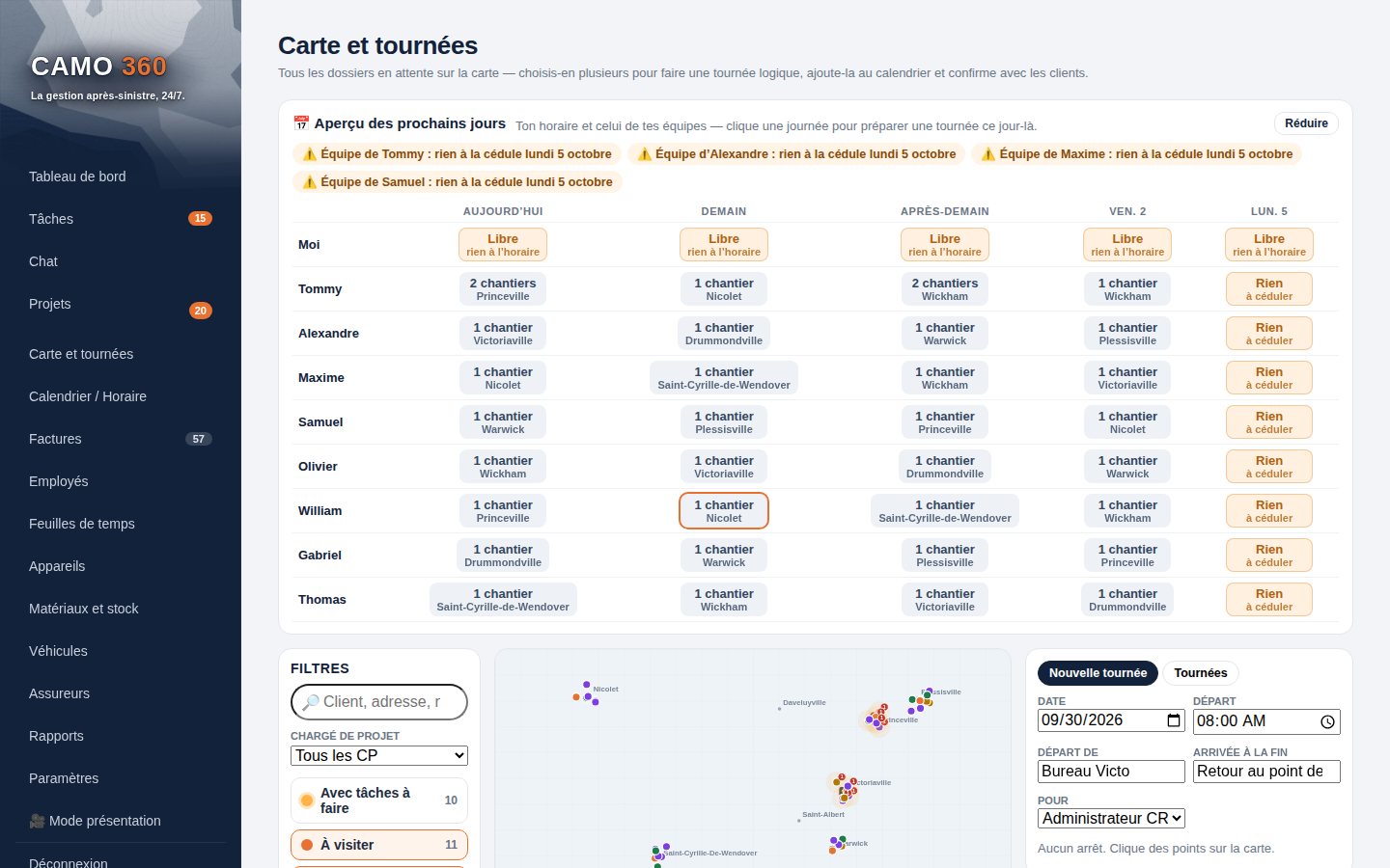 Carte et tournées